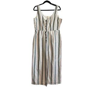 Kings Road Striped Button Detail Lagenlook Sleeveless Crop Jumpsuit Size L
